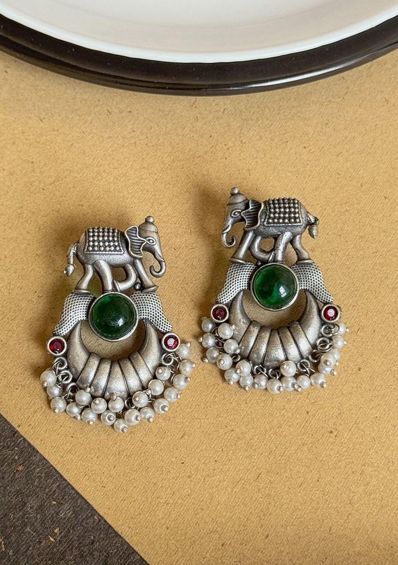 Silver Plated Pearls Beaded Animal Shaped Drop Earrings