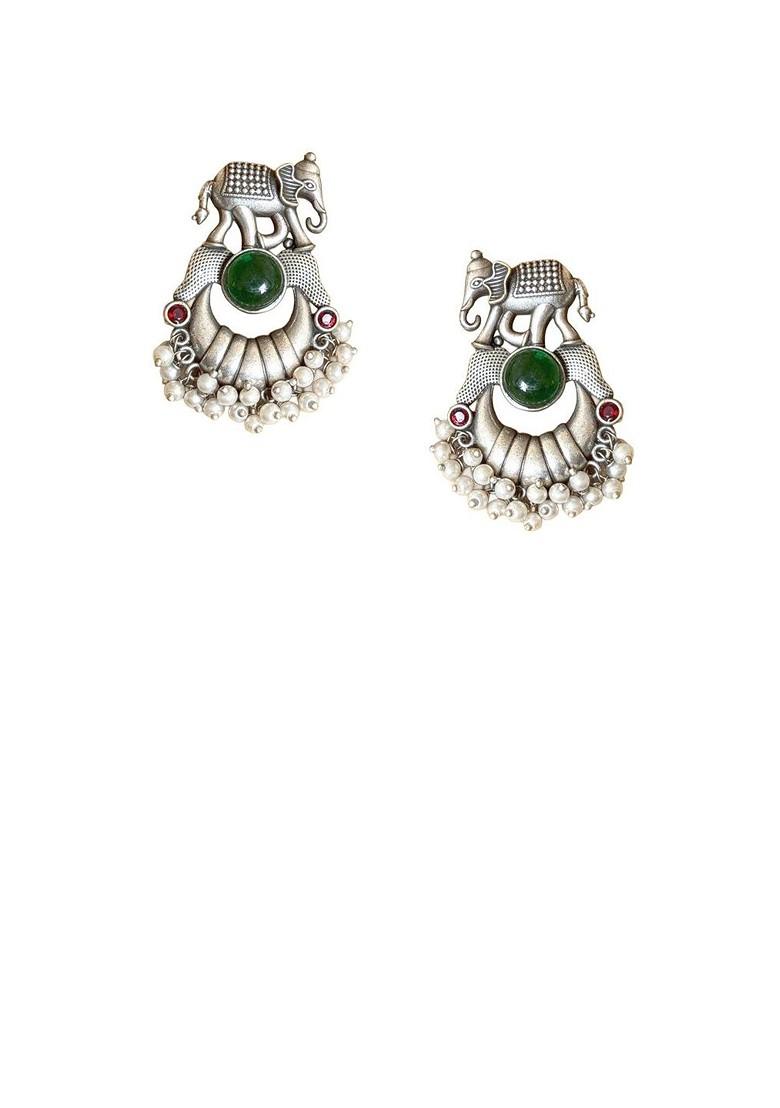 Silver Plated Pearls Beaded Animal Shaped Drop Earrings