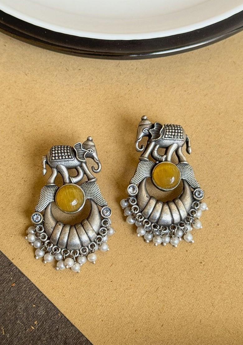 Silver Plated Pearls Beaded Animal Shaped Drop Earrings