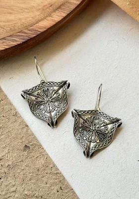 Silver Plated Black Oxidised Contemporary Drop Earrings