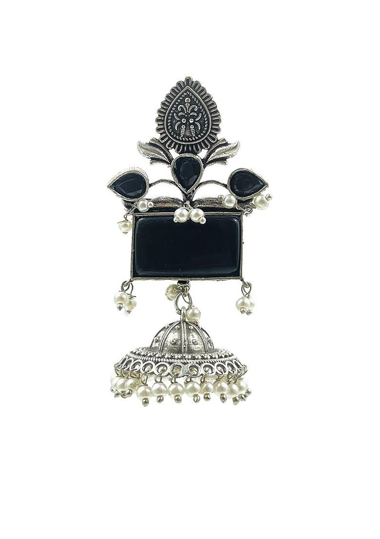 Silver Plated Artificial Stones Studded And Beaded Dome Shaped Jhumkas