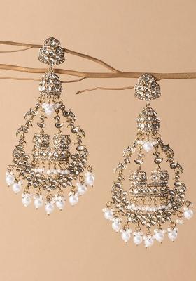 Long Traditional Pearl Chandbali Earrings
