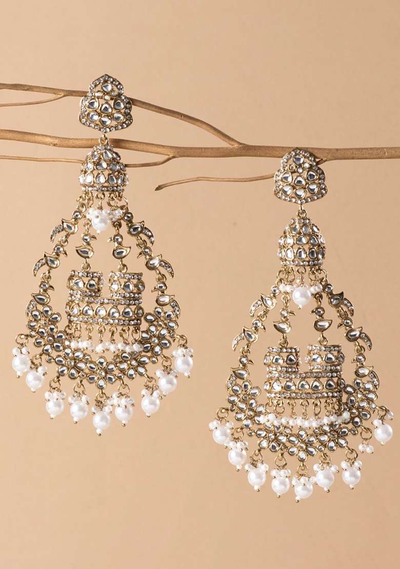 Long Traditional Pearl Chandbali Earrings - Indya