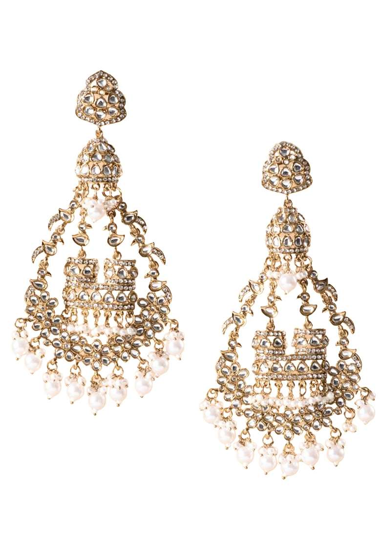 Long Traditional Pearl Chandbali Earrings - Indya