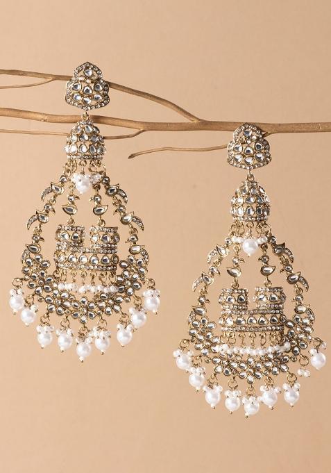 Long Traditional Pearl Chandbali Earrings