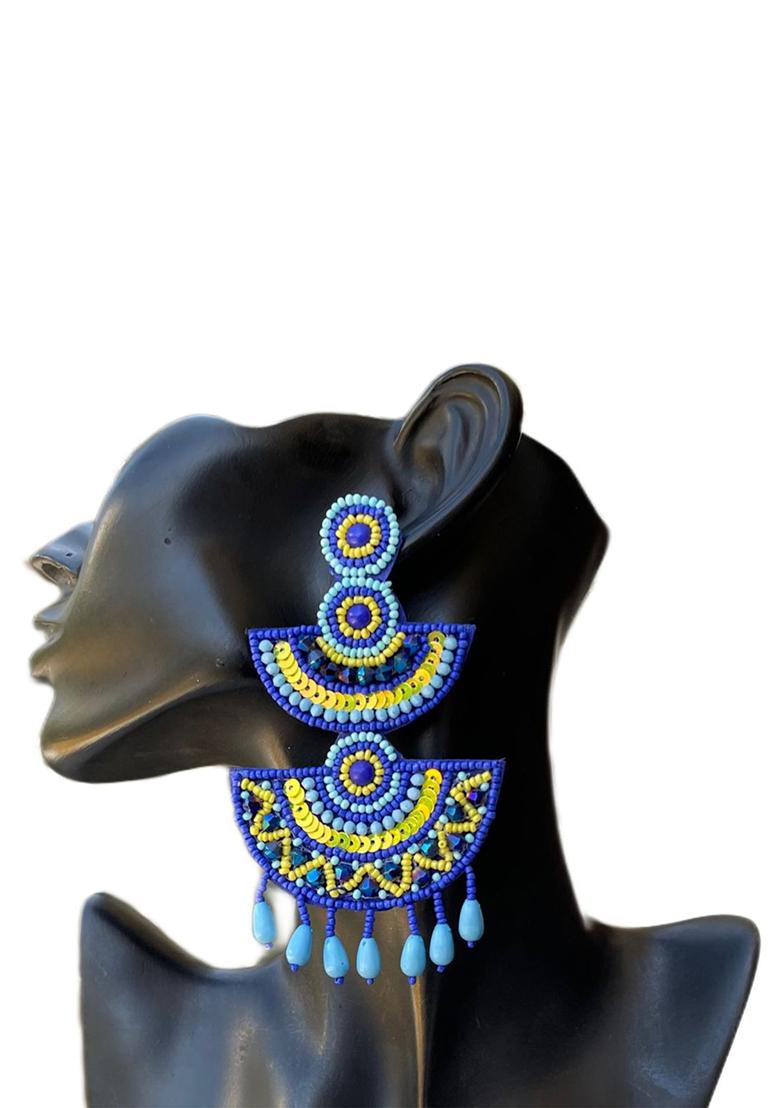 Blue Beaded Earrings - Indya