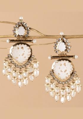 Traditional White Pearl Chandbali Earrings