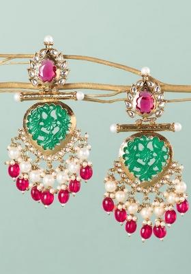 Traditional Pink Pearl Chandbali Earrings