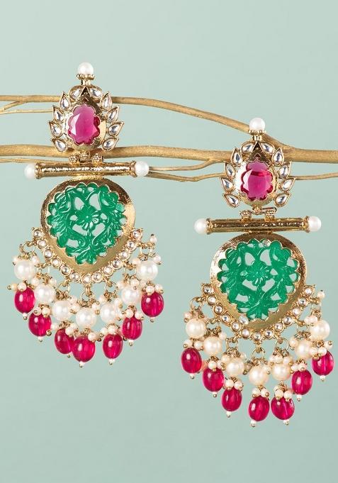 Traditional Pink Pearl Chandbali Earrings