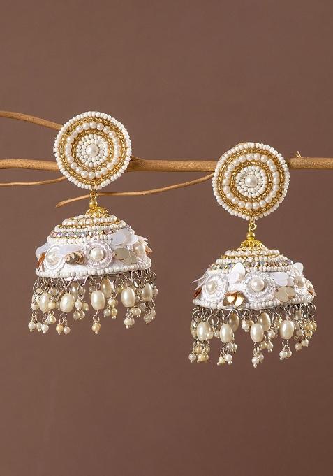 White Handcrafted Jhumkas