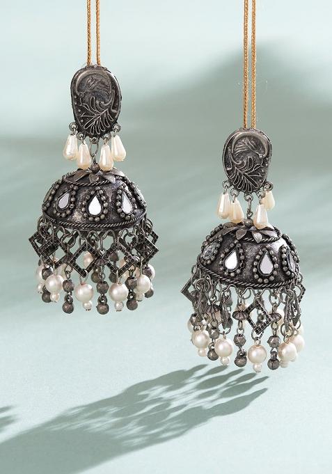 Huge Oxidised Pearl Jhumkas