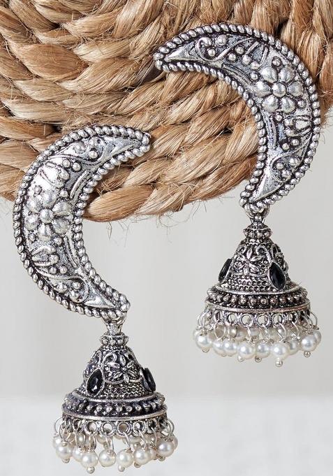 Silver Plated Moon Jhumkis