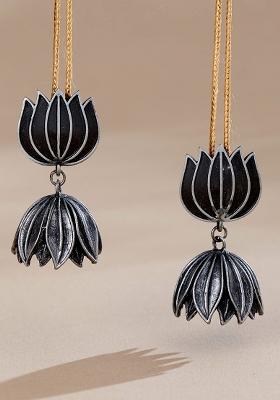 Black Polish Mini Lotus Jhumkis