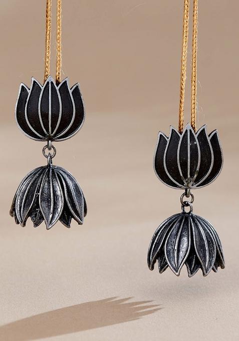 Black Polish Mini Lotus Jhumkis