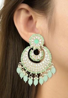 Traditional Gold Plated White Kundan Pearl Drop Chandbali Earring For Women/Girls (E3102Wi)