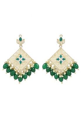 Traditional Gold Plated White Kundan Pearl Drop Earring For Women/Girls (E3094) (Green)