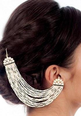 Gold Plated Multi Strand Earring With Ear Chain Embellished With Pearl For Women/Girls (E2882G)