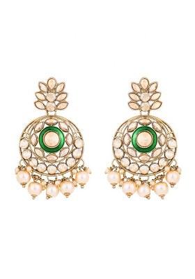 Gold Plated Traditional Meenakari Kundan And Pearl Chandbali Earrings For Women (E3255W)