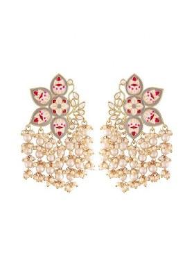 Gold Plated Meenakari Kundan And Pearl Drop Earrings For Women (E2923Gr)