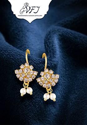 White Gold Plated Stone Studded Beaded Bugadi Earrings