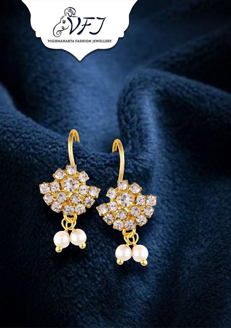 White Gold Plated Stone Studded Beaded Bugadi Earrings