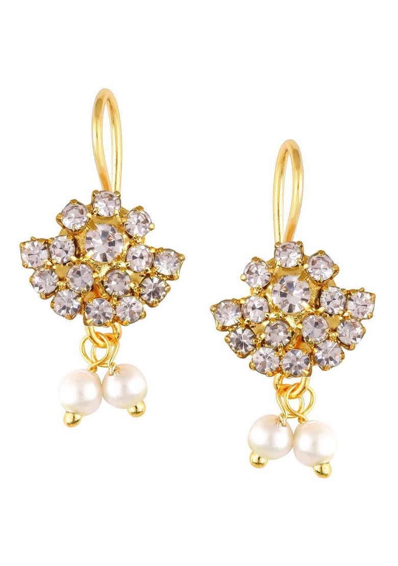 White Gold Plated Stone Studded Beaded Bugadi Earrings