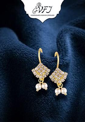 Gold Plated Stone Studded And Pearls Bugadi Earrings