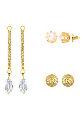Set Of 2 Gold Plated Cubic Zirconia Stud Earings With Removanle Chain Drop