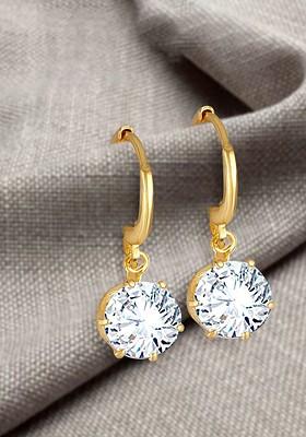 Gold Plated Cz Studded Antique Contemporary Drop Earrings