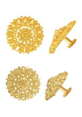 Set Of 2 Gold Plated Contemporary Studs Earrings