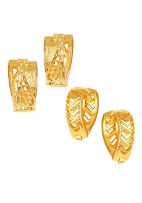 Set Of 2 Gold Plated Contemporary Hoop Earrings