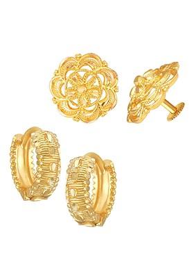 Set Of 2 Gold Plated Contemporary Stud And Hoop Earrings