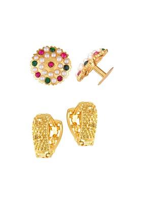 Brass Cubic Zirconia Gold Plated Floral Studs Earrings