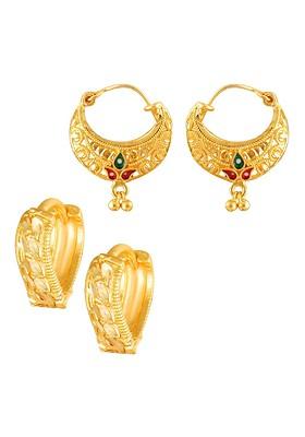 Set Of 2 Gold Plated Circular Hoop Earrings