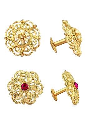 Set Of 2 Gold Plated American Diamond Studded Studs Earrings