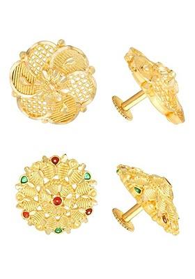Set Of 2 Gold Plated Contemporary Studs Earrings