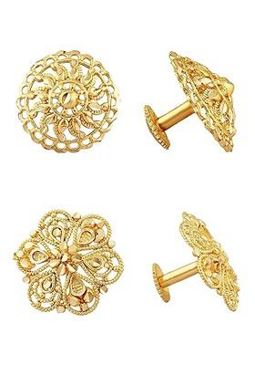 Set Of 2 Gold Plated Brass Contemporary Studs Earrings