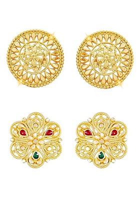 Set Of 2 Gold Plated Contemporary Studs Earrings