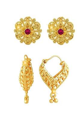 Set Of 2 Gold Plated Cubic Zirconia Studded Contemporary Studs