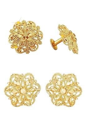 Set Of 2 Gold Plated Brass Contemporary Studs Earrings