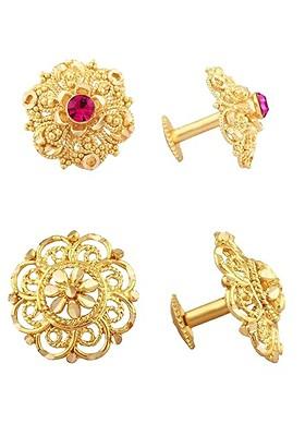 Set Of 2 Gold Plated American Diamond Studded Contemporary Studs Earrings