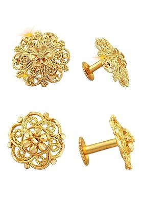 Set Of 2 Gold Plated Brass Contemporary Studs Earrings