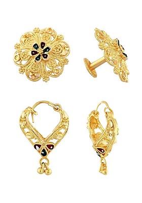 Set Of 2 Gold Plated Contemporary Studs And Hoop Earrings