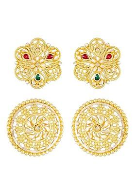 Set Of 2 Gold Plated Contemporary Studs Earrings