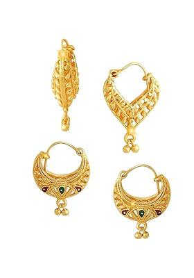 Set Of 2 Gold Plated Contemporary Hoop Earrings