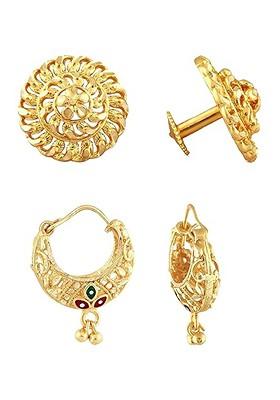 Set Of 2 Gold Plated Contemporary Studs