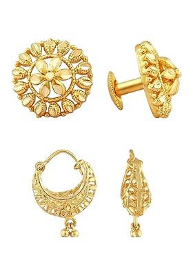 Set Of 2 Gold Plated Contemporary Studs