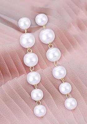 Gold Plated Artificial Beads Beaded Drop Earrings