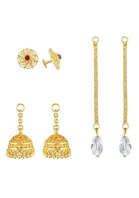 Gold Plated Contemporary Studs With Removable Jhumka And Chain Drop Earring