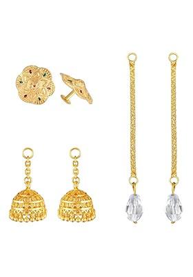 Gold Plated Contemporary Removable Studs Jhumkas And Chain Drop Earrings